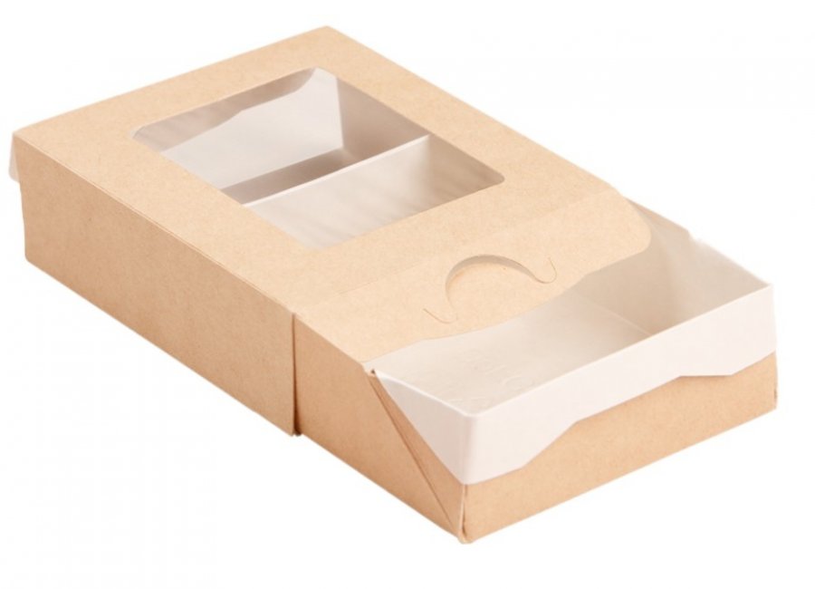 Коробка-пенал для десертов с окном 170х70х40, (упаковка 50 шт., крафт)
