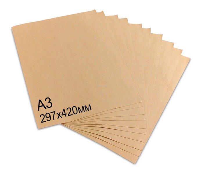 Крафт-бумага в листах А3, 297х420 мм, 100 листов