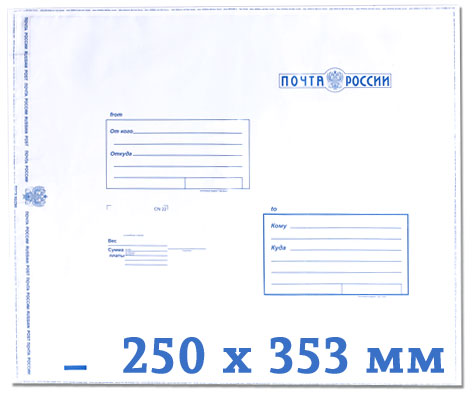 Пластиковый пакет с логотипом Почта России Тип B4, 250x353 (упаковка 100 шт)
